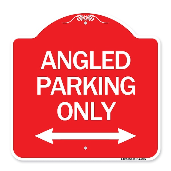 Angle Parking W/ Bidirectional Arrow, Red & White Aluminum Sign, 18" x 18", RW-1818-24345